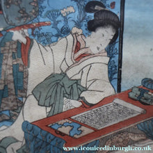 Load image into Gallery viewer, ANTIQUE Japanese Print by Utagawa Kunisada (1786 - 1865). The Colour Print Contest of a Modern Genj. Dated 1852

