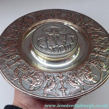 Load image into Gallery viewer, 1850s SILVER PLATE ELKINGTON Inkwell. Squat Circular Silver and Copper with Hinged Lid and Original Glass Liner.
