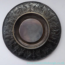 Load image into Gallery viewer, 1850s SILVER PLATE ELKINGTON Inkwell. Squat Circular Silver and Copper with Hinged Lid and Original Glass Liner.

