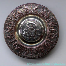 Load image into Gallery viewer, 1850s SILVER PLATE ELKINGTON Inkwell. Squat Circular Silver and Copper with Hinged Lid and Original Glass Liner.
