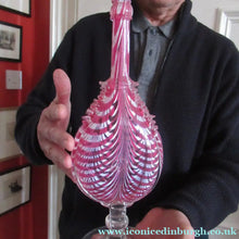 Load image into Gallery viewer, Antique British Nailsea Ware Glass BELLOWS FLASK. Large Perfumed Water Flask, c 1860s
