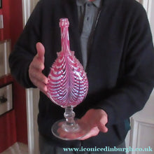 Load image into Gallery viewer, Antique British Nailsea Ware Glass BELLOWS FLASK. Large Perfumed Water Flask, c 1860s
