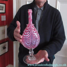 Load image into Gallery viewer, Antique British Nailsea Ware Glass BELLOWS FLASK. Large Perfumed Water Flask c 1860s - British Glass
