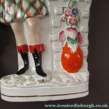 Load image into Gallery viewer, Large Matching Pair Staffordshire Figurines. Man and Woman at a Well with Goats. Antique 1860s
