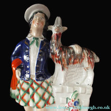 Load image into Gallery viewer, Large Matching Pair Staffordshire Figurines. Man and Woman at a Well with Goats. Antique 1860s
