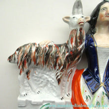 Load image into Gallery viewer, Large Matching Pair Staffordshire Figurines. Man and Woman at a Well with Goats. Antique 1860s
