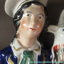 Load image into Gallery viewer, Large Matching Pair Staffordshire Figurines. Man and Woman at a Well with Goats. Antique 1860s
