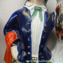 Load image into Gallery viewer, Large Matching Pair Staffordshire Figurines. Man and Woman at a Well with Goats. Antique 1860s
