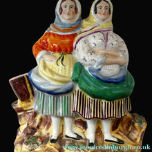 Load image into Gallery viewer, Antique Victorian Pottery Figurine of Two Scottish Newhaven Fishwives; c 1860
