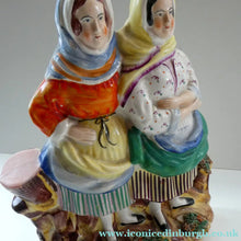 Load image into Gallery viewer, Antique Victorian Pottery Figurine of Two Scottish Newhaven Fishwives; c 1860
