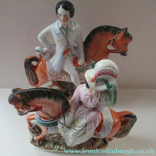 Load image into Gallery viewer, Equestrian Figurines. 1860s Staffordshire Pottery. Pair Edward VII and Princess Alexandra
