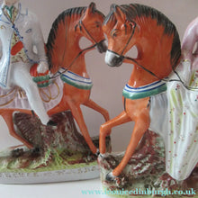Load image into Gallery viewer, Equestrian Figurines. 1860s Staffordshire Pottery. Pair Edward VII and Princess Alexandra
