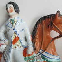 Load image into Gallery viewer, Equestrian Figurines. 1860s Staffordshire Pottery. Pair Edward VII and Princess Alexandra
