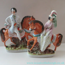 Load image into Gallery viewer, Equestrian Figurines. 1860s Staffordshire Pottery. Pair Edward VII and Princess Alexandra

