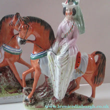 Load image into Gallery viewer, Equestrian Figurines. 1860s Staffordshire Pottery. Pair Edward VII and Princess Alexandra
