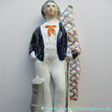 Load image into Gallery viewer, 1860s Staffordshire Flatback Figurine Crimean Sailor with Flag and Canon
