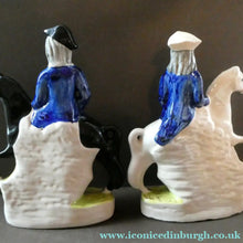 Load image into Gallery viewer, Smaller Pair. 19th Century Antique Staffordshire HIGHWAYMEN Figurines of Dick Turpin and Tom King
