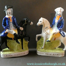 Load image into Gallery viewer, Smaller Pair. 19th Century Antique Staffordshire HIGHWAYMEN Figurines of Dick Turpin and Tom King

