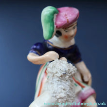 Load image into Gallery viewer, ANTIQUE Victorian 1860s Staffordshire Spill Vase Featuring a Little Boy with a Little Poodle on his Lap
