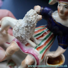 Load image into Gallery viewer, ANTIQUE Victorian 1860s Staffordshire Spill Vase Featuring a Little Boy with a Little Poodle on his Lap
