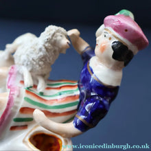 Load image into Gallery viewer, ANTIQUE Victorian 1860s Staffordshire Spill Vase Featuring a Little Boy with a Little Poodle on his Lap

