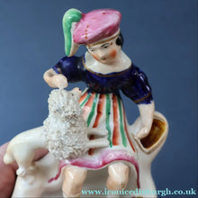 Load image into Gallery viewer, ANTIQUE Victorian 1860s Staffordshire Spill Vase Featuring a Little Boy with a Little Poodle on his Lap

