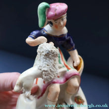 Load image into Gallery viewer, ANTIQUE Victorian 1860s Staffordshire Spill Vase Featuring a Little Boy with a Little Poodle on his Lap
