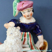 Load image into Gallery viewer, ANTIQUE Victorian 1860s Staffordshire Spill Vase Featuring a Little Boy with a Little Poodle on his Lap
