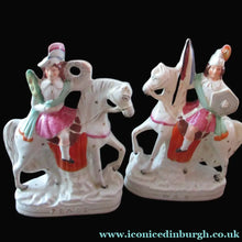 Load image into Gallery viewer, Genuine ANTIQUE Pair of 19th Century Staffordshire Figures Representing War and Peace; c 1870
