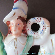 Load image into Gallery viewer, Genuine ANTIQUE Pair of 19th Century Staffordshire Figures Representing War and Peace; c 1870
