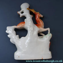 Load image into Gallery viewer, ANTIQUE 1870s Staffordshire Figurine. A Leaping Stag &amp; Dog Spill Vase; Possibly by Sampson Smith
