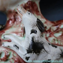 Load image into Gallery viewer, ANTIQUE 1870s Staffordshire Figurine. A Leaping Stag &amp; Dog Spill Vase; Possibly by Sampson Smith
