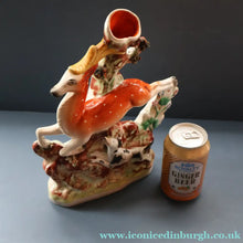 Load image into Gallery viewer, ANTIQUE 1870s Staffordshire Figurine. A Leaping Stag &amp; Dog Spill Vase; Possibly by Sampson Smith
