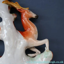 Load image into Gallery viewer, ANTIQUE 1870s Staffordshire Figurine. A Leaping Stag &amp; Dog Spill Vase; Possibly by Sampson Smith
