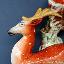 Load image into Gallery viewer, ANTIQUE 1870s Staffordshire Figurine. A Leaping Stag &amp; Dog Spill Vase; Possibly by Sampson Smith
