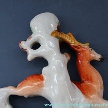 Load image into Gallery viewer, ANTIQUE 1870s Staffordshire Figurine. A Leaping Stag &amp; Dog Spill Vase; Possibly by Sampson Smith
