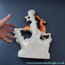Load image into Gallery viewer, ANTIQUE 1870s Staffordshire Figurine. A Leaping Stag &amp; Dog Spill Vase; Possibly by Sampson Smith
