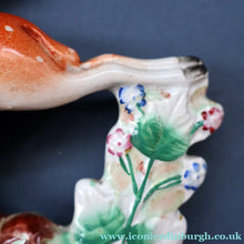 Load image into Gallery viewer, ANTIQUE 1870s Staffordshire Figurine. A Leaping Stag &amp; Dog Spill Vase; Possibly by Sampson Smith
