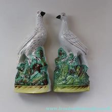 Load image into Gallery viewer, PAIR of Antique 1870s STAFFORDSHIRE Chimney Ornaments of Birds Perched on Mossy Banks
