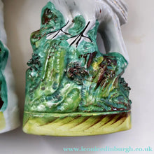 Load image into Gallery viewer, PAIR of Antique 1870s STAFFORDSHIRE Chimney Ornaments of Birds Perched on Mossy Banks
