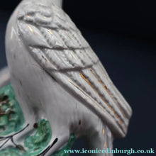 Load image into Gallery viewer, PAIR of Antique 1870s STAFFORDSHIRE Chimney Ornaments of Birds Perched on Mossy Banks

