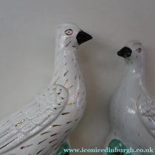 Load image into Gallery viewer, PAIR of Antique 1870s STAFFORDSHIRE Chimney Ornaments of Birds Perched on Mossy Banks
