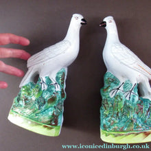Load image into Gallery viewer, 1870s Pair of White Bird Staffordshire Flatback Figurines Antique
