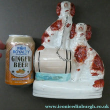 Load image into Gallery viewer, Antique Staffordshire King Charles Spaniel Dogs Sitting on Top of a Barrel. Genuine Victorian Figurine
