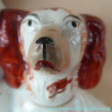 Load image into Gallery viewer, Antique Staffordshire King Charles Spaniel Dogs Sitting on Top of a Barrel. Genuine Victorian Figurine
