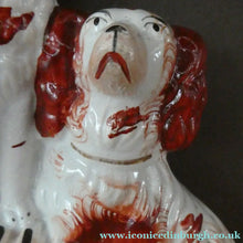 Load image into Gallery viewer, Antique Staffordshire King Charles Spaniel Dogs Sitting on Top of a Barrel. Genuine Victorian Figurine
