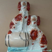 Load image into Gallery viewer, Antique Staffordshire King Charles Spaniel Dogs Sitting on Top of a Barrel. Genuine Victorian Figurine
