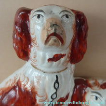 Load image into Gallery viewer, Antique Staffordshire King Charles Spaniel Dogs Sitting on Top of a Barrel. Genuine Victorian Figurine
