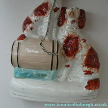 Load image into Gallery viewer, Antique Staffordshire King Charles Spaniel Dogs Sitting on Top of a Barrel. Genuine Victorian Figurine
