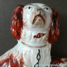 Load image into Gallery viewer, Antique Staffordshire King Charles Spaniel Dogs Sitting on Top of a Barrel. Genuine Victorian Figurine
